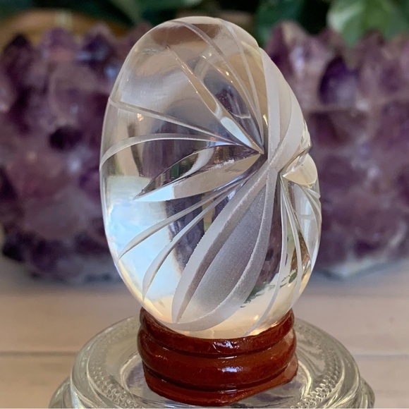Vintage Ruckl Bohemian Czech Hand Cut Crystal Egg With Stand Original Box Label - Picture 3 of 16